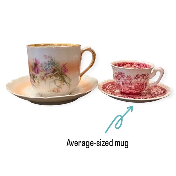 Antique Victorian Hand-Painted Peach Floral XL Shaving Scuttle Mug & Saucer Set - Picture 10 of 12